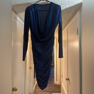 Elegant Blue Draped Women's Dress